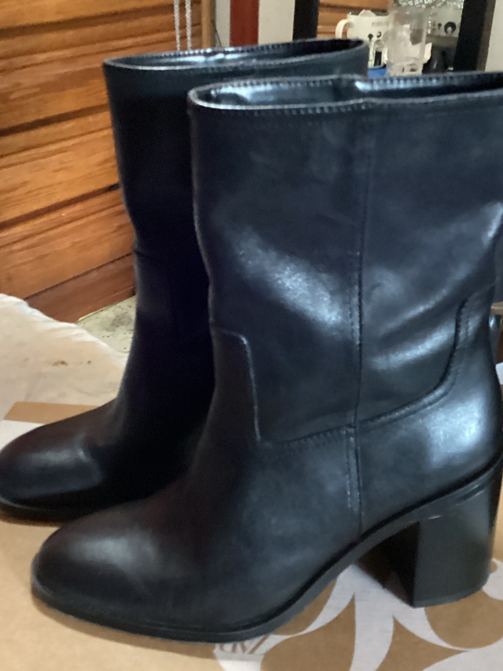 Zara Leather Mid-Calf Block Heel Boots